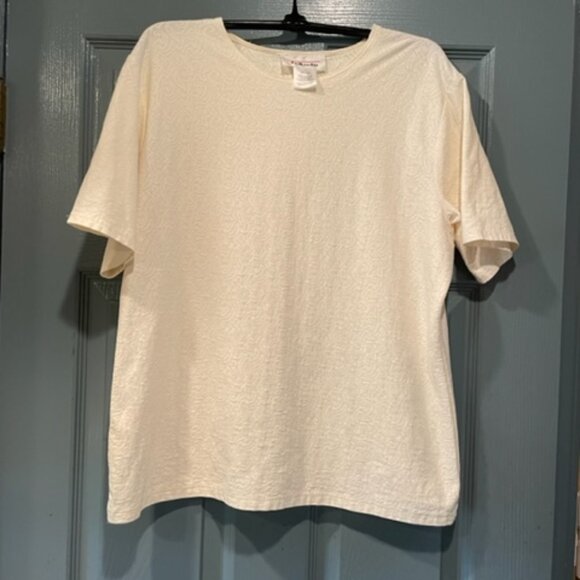 Talbots short sleeve nylon shirt with woven design, ivory, L, like new, vintage - Picture 1 of 2